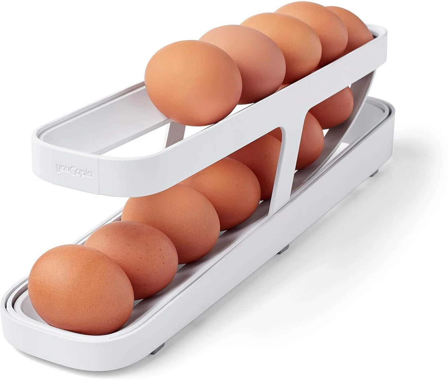 Save Space & Stay Organized – Rolling Egg Dispenser Rack