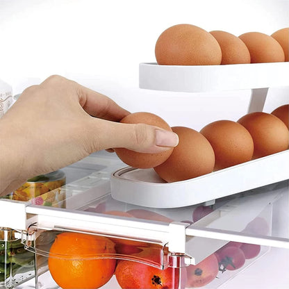 Save Space & Stay Organized – Rolling Egg Dispenser Rack